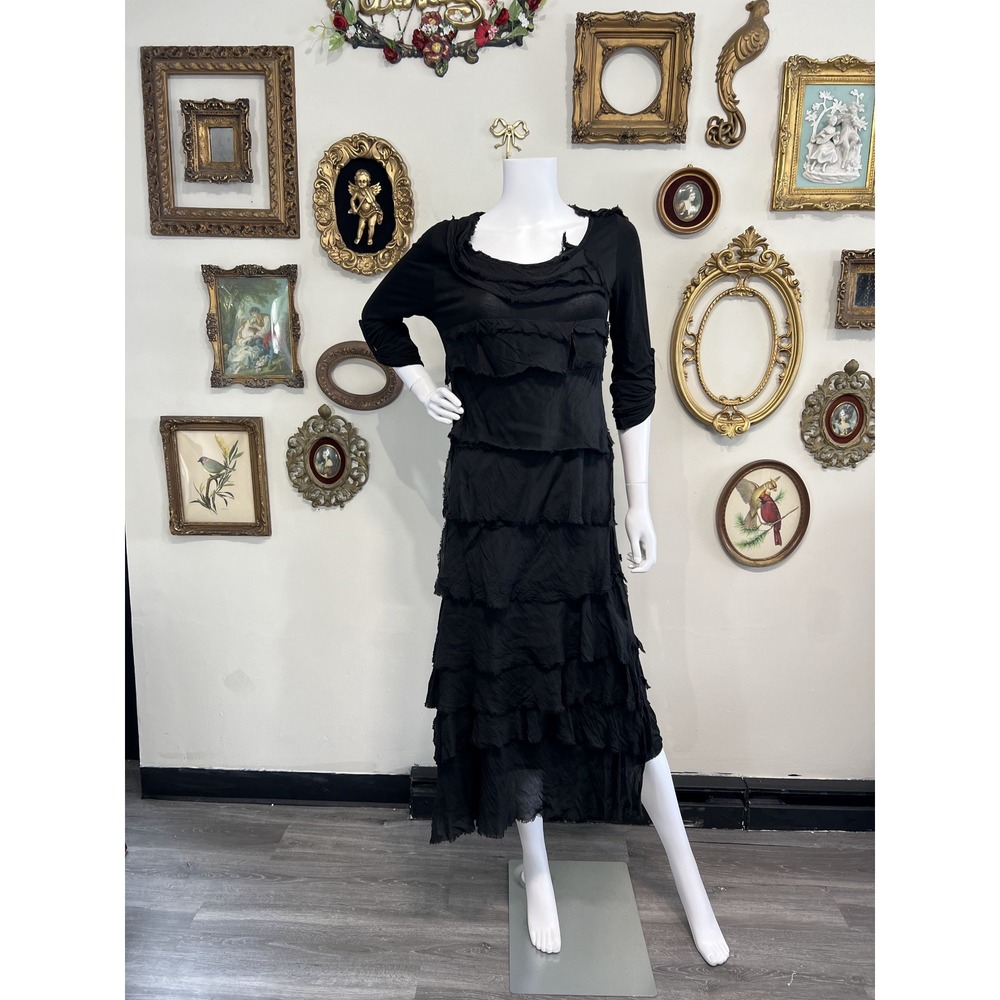 Shyloh Italy Tiered Ruffle Layered Maxi Dress Black